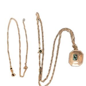 link chain SS bracelet and matching necklace with large blue topaz pendant